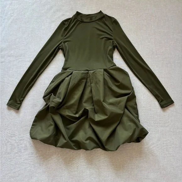 Olive green ruffle cyberpunk dress. - Picture 1 of 9